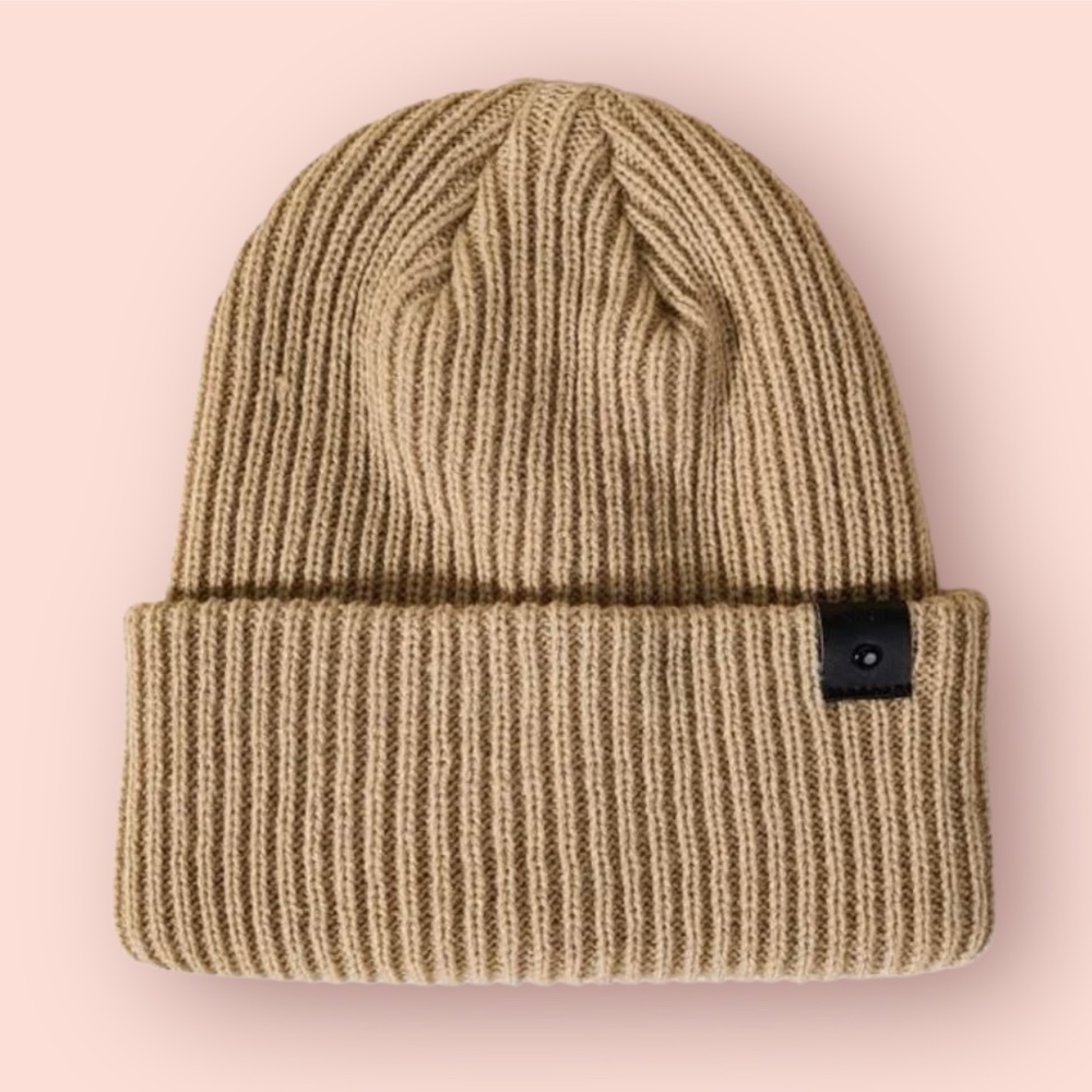 Beige Ribbed Beanie